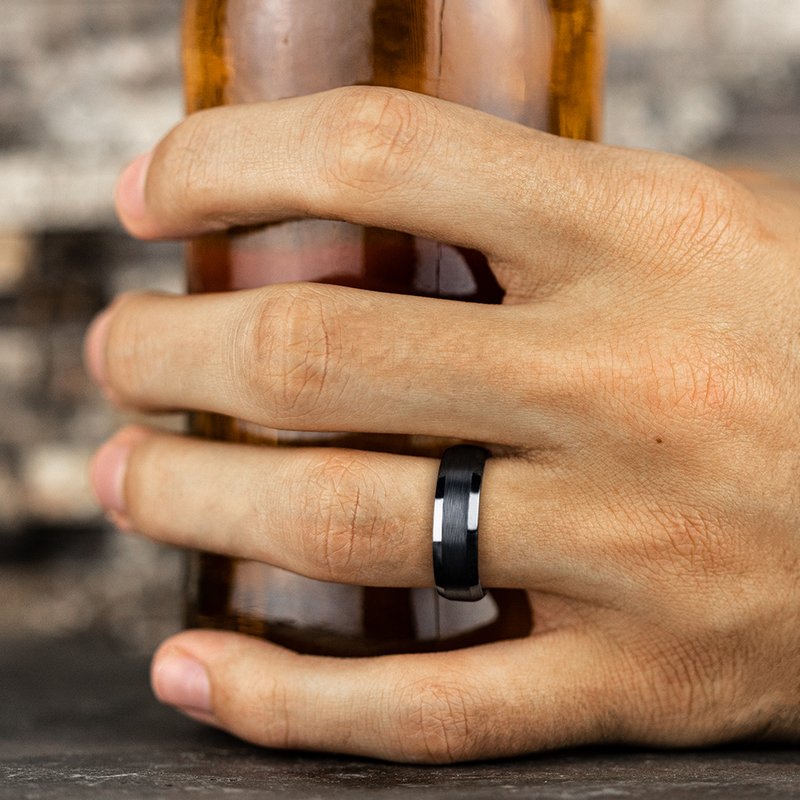 7mm Black Titanium Satin Finished Beveled Edge Wedding Band (9039385952486) (10800541499585)