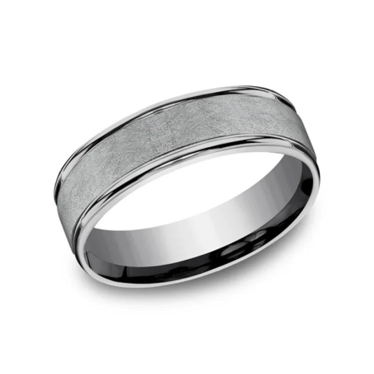 6.5mm Grey Tantalum Swirl Finish Round Edge Wedding Band (9039387492582) (10800540025025)