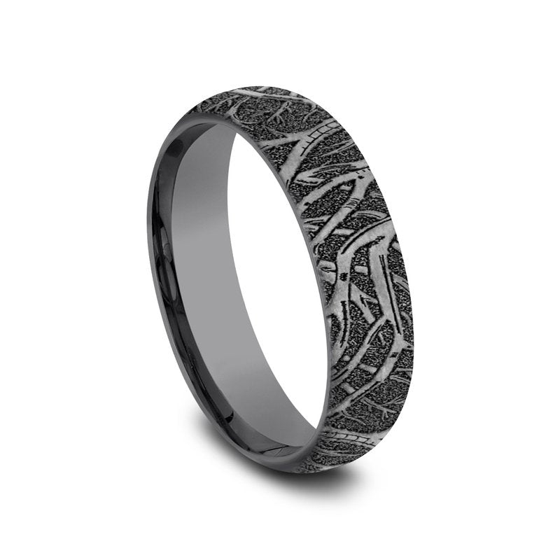 6mm Grey Tantalum Tree Branch Pattern Wedding Band (9039387197670) (10800540287169)