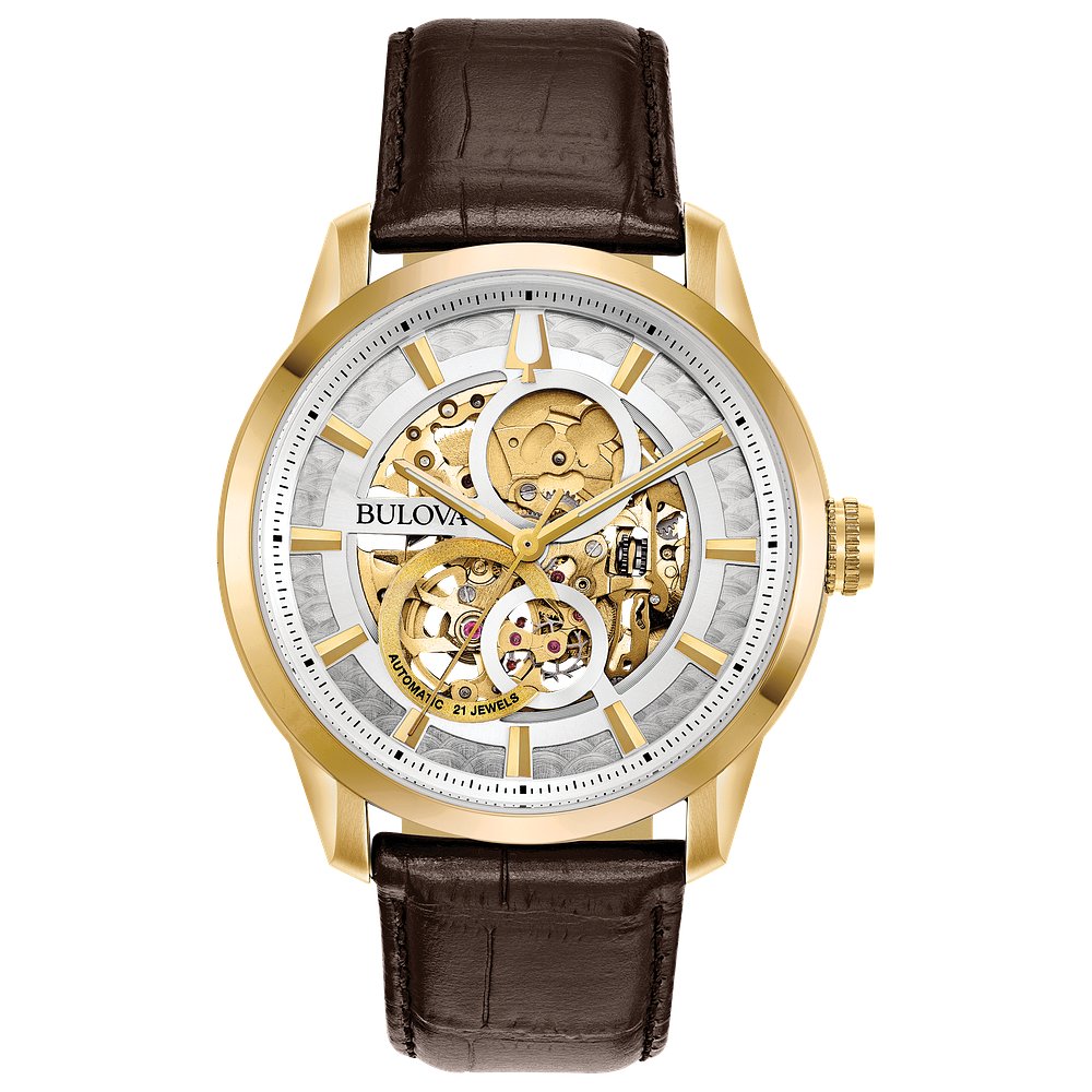 Bulova Gold-Tone Stainless Steel Dress/Classic Classic Sutton Skeleton Mens Watch (042429559745) 97A138