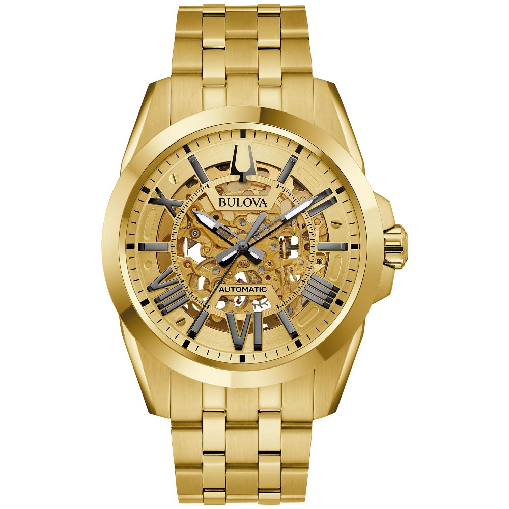 Bulova Gold-Tone Stainless Steel Dress/Classic Classic Sutton Skeleton Mens Watch (042429585478) 97A162