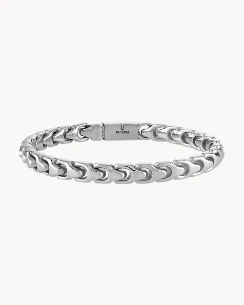 White Stainless Steel Bulova Link™ Collection Mens Bracelet