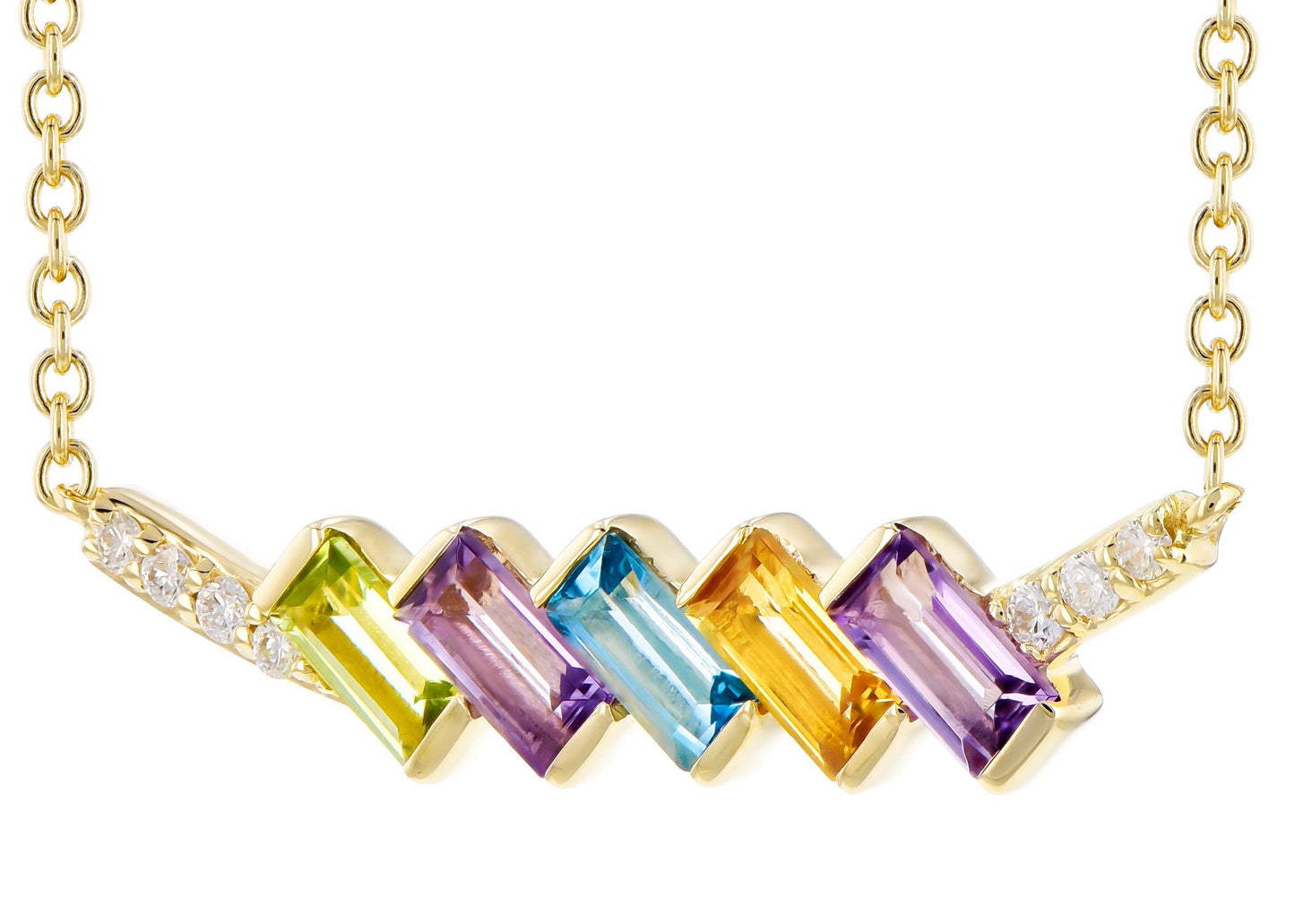Mixed Gemstone And Diamond Bar Necklace (8055264903398) (10220897992897)