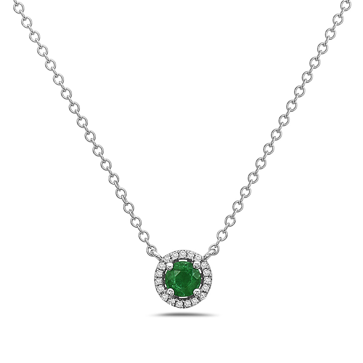 Emerald And Diamond Halo Necklace (8073429057766) (10220892061889)