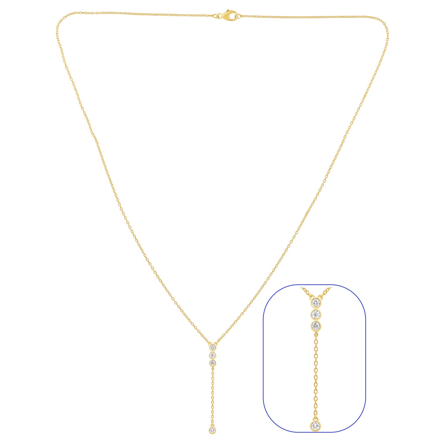 NAVI-STERLING SILVER AND 14KT YELLOW GOLD PLATED MIRACLE BEZEL SET LARIET DIAMOND NECKLACE WITH 4RD LAB GROWN DIAMONDS APPROX. 1/5CTW GH/SI 18"