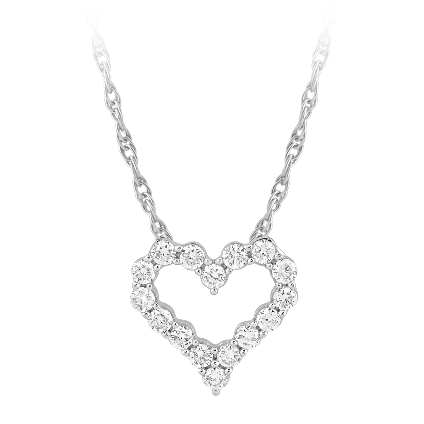 NAVI-STERLING SILVER LAB GROWN HEART OUTLINE PENDANT WITH 16RD LAB GROWN DIAMONDS APPROX. 1/2CTW GH/SI 18"