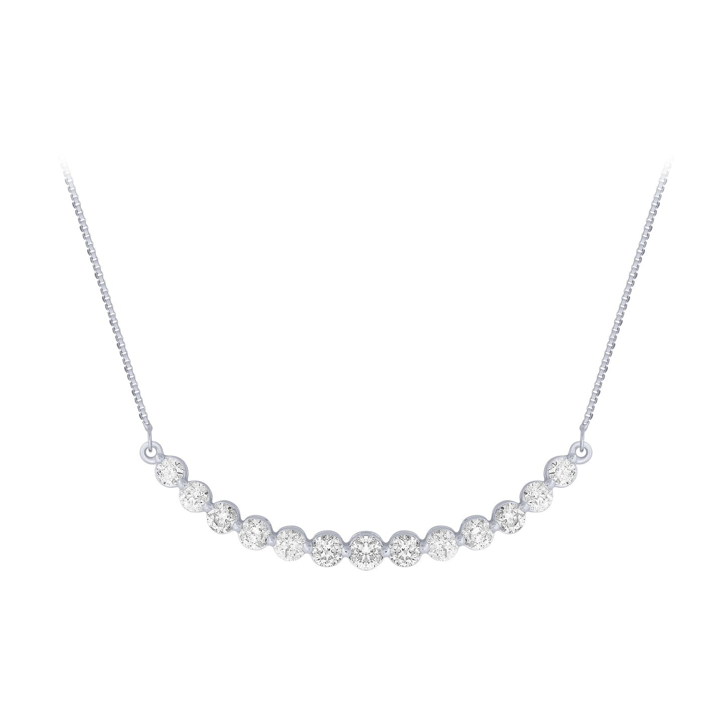 NAVI-STERLING SILVER LAB GROWN CURVED DIAMOND BAR NECKLACE WITH 13RD LAB GROWN DIAMONDS APPROX. 1CTW GH/SI 18"