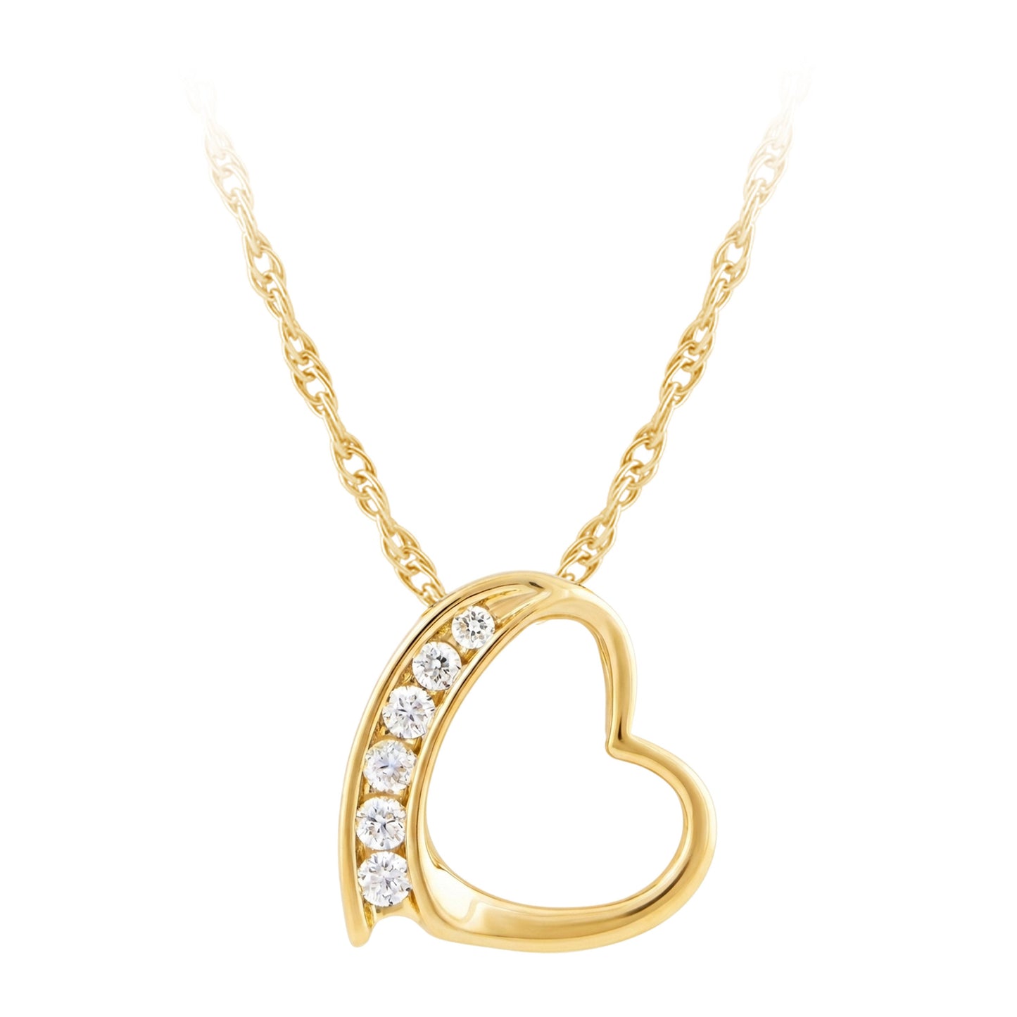 NAVI-STERLING SILVER AND 14KT YELLOW GOLD PLATED HEART OUTLINE PENDANT WITH 6RD LAB GROWN DIAMONDS APPROX. 1/10CTW GH/SI 18"
