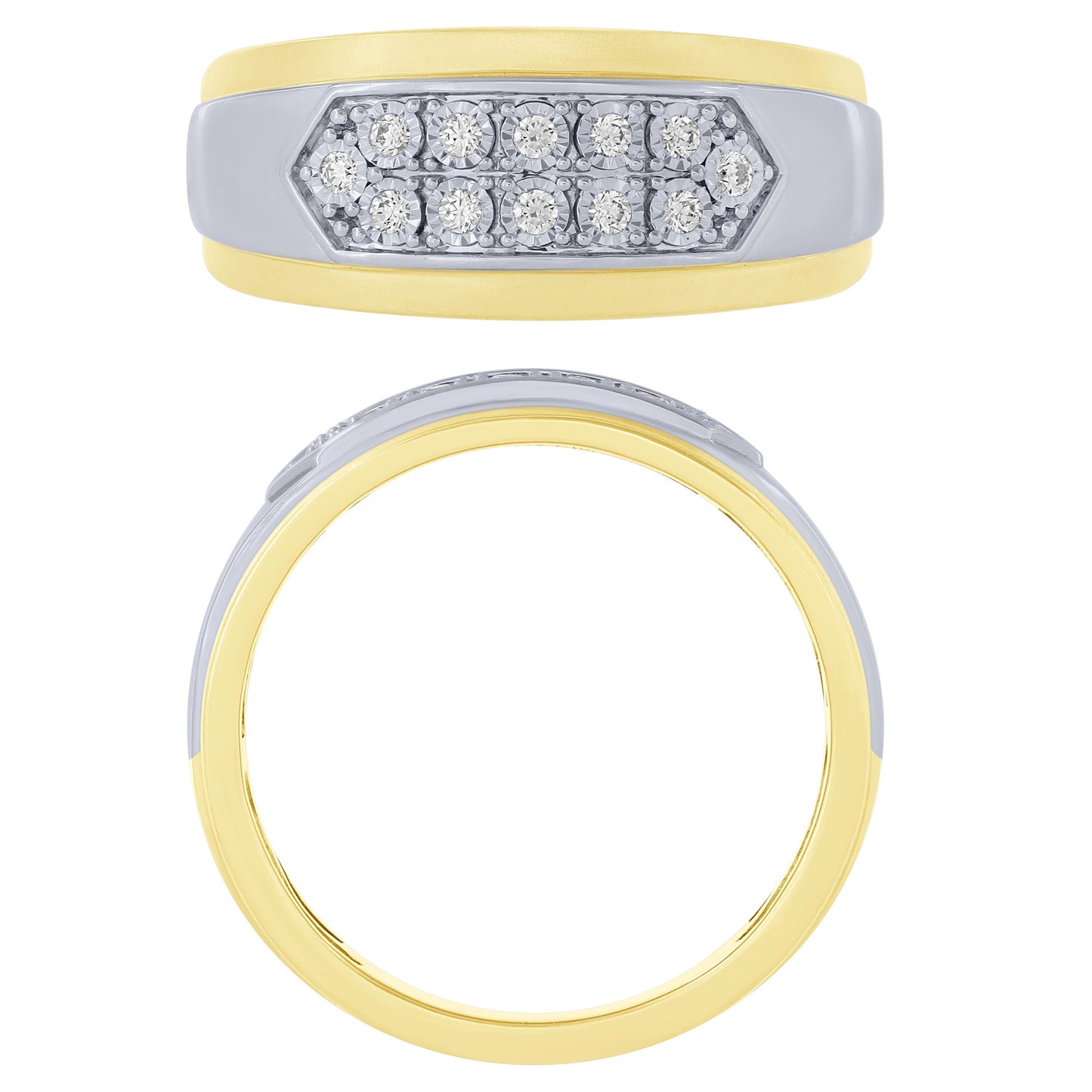 14k Two Tone Gold 1/6Ctw Diamond Mens Ring (6738322391195) (10220951863489)
