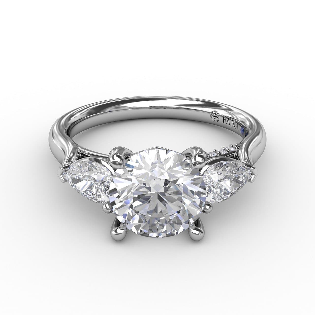 Classic Three-Stone Engagement Ring With Pear-Shape Side Diamonds (5552773300379)