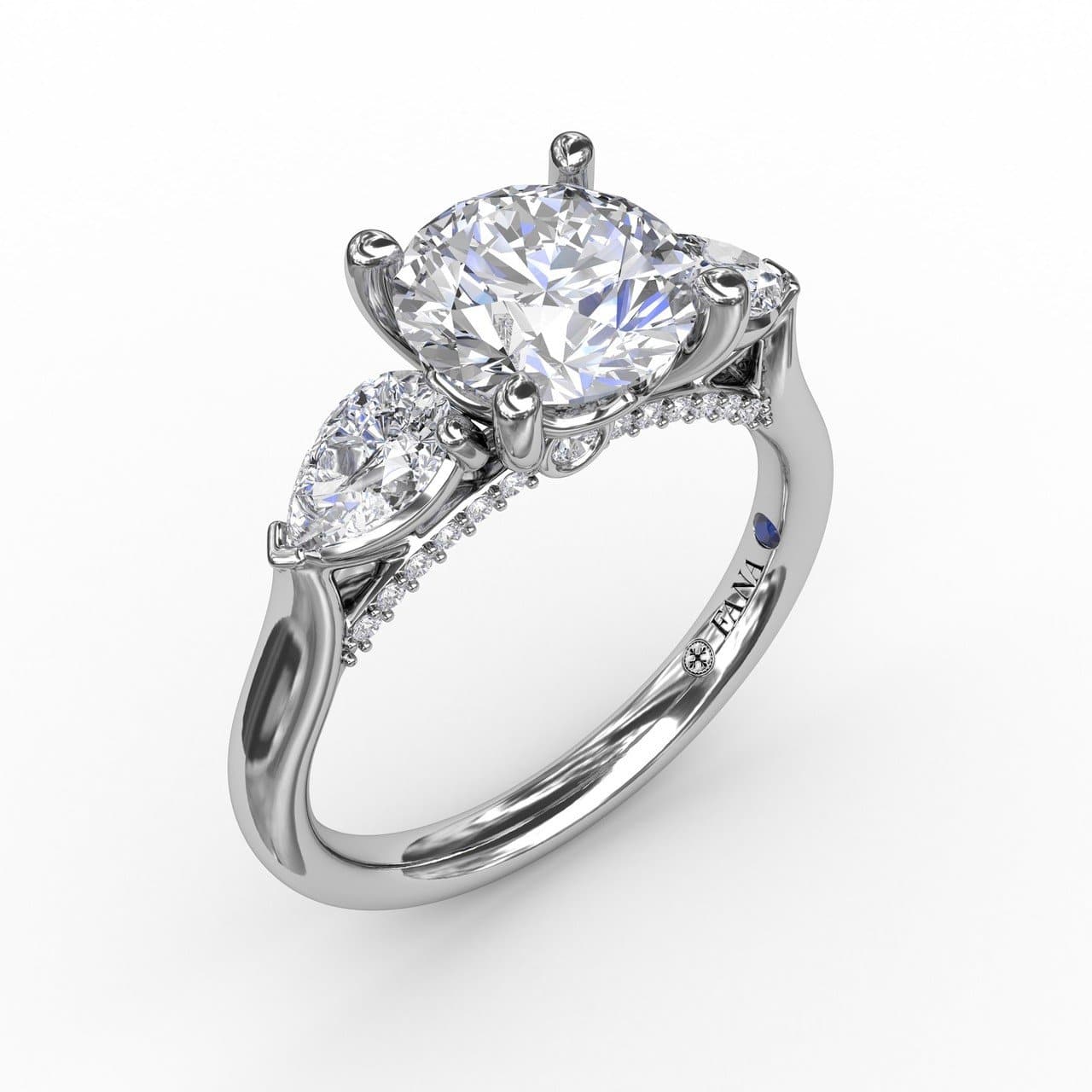 Classic Three-Stone Engagement Ring With Pear-Shape Side Diamonds (5552773300379)