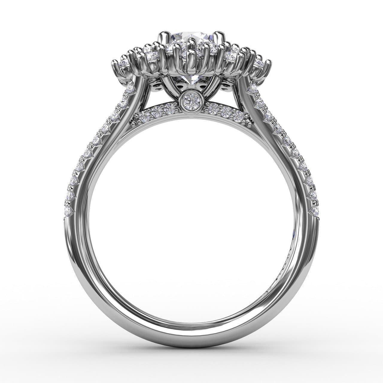 Contemporary Floral Halo Engagement Ring With Double-Row Pavé Band (5552773628059) (10221022183617)