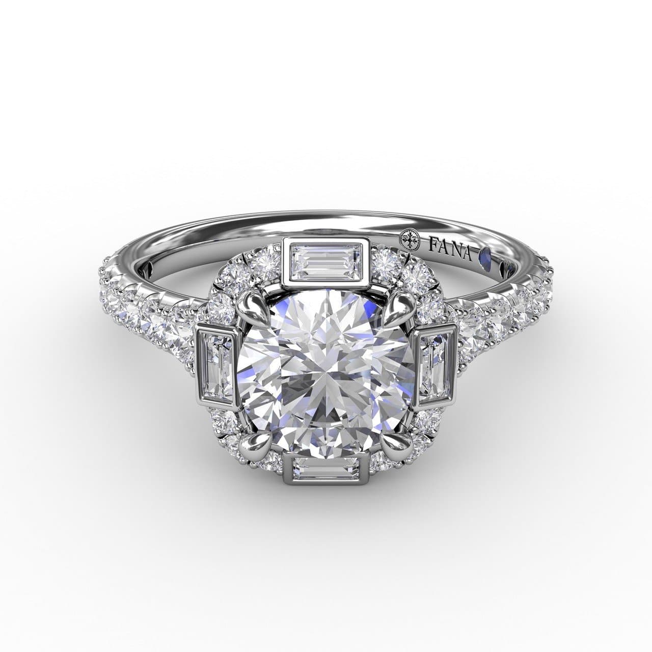 Cushion Shaped Diamond Halo Engagement Ring With Baguettes (5552776020123)