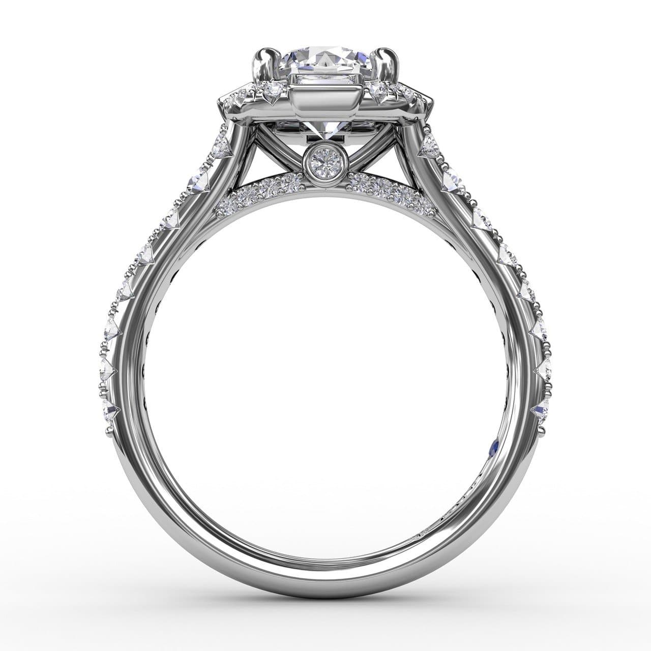 Cushion Shaped Diamond Halo Engagement Ring With Baguettes (5552776020123) (10221019988161)