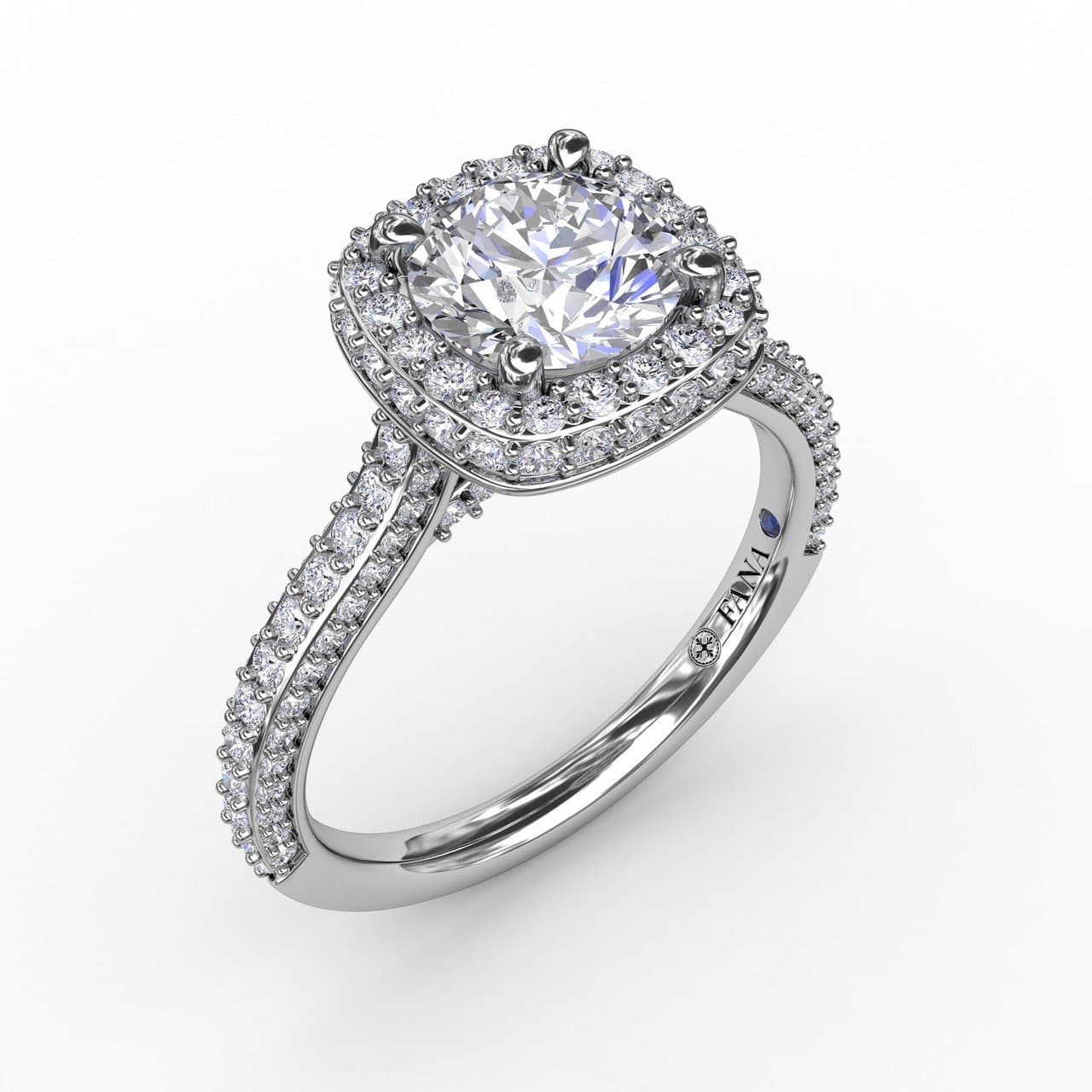Cushion-Shaped Waterfall Halo Engagement Ring With Pavé Band (5552783294619)