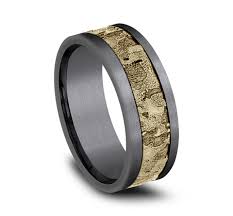 8mm Grey Tantalum and 14K Yellow Gold Fractured Wall Pattern Wedding Band (9039387590886) (10800539861185)