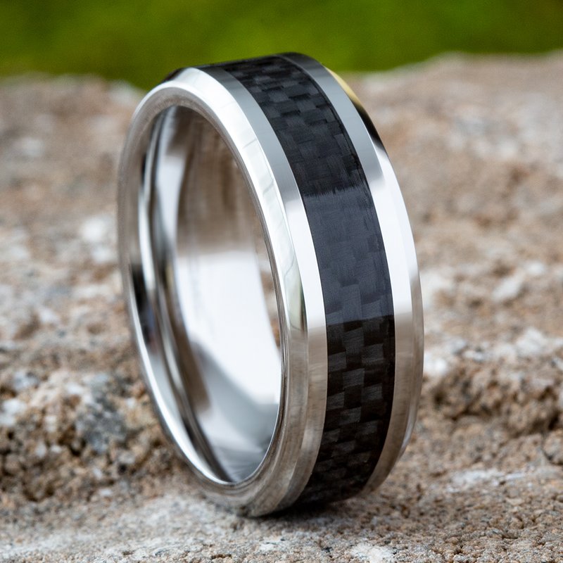 8mm Grey Cobalt Carbon Fiber Inlay Wedding Band (9039386116326) (10800541335745)