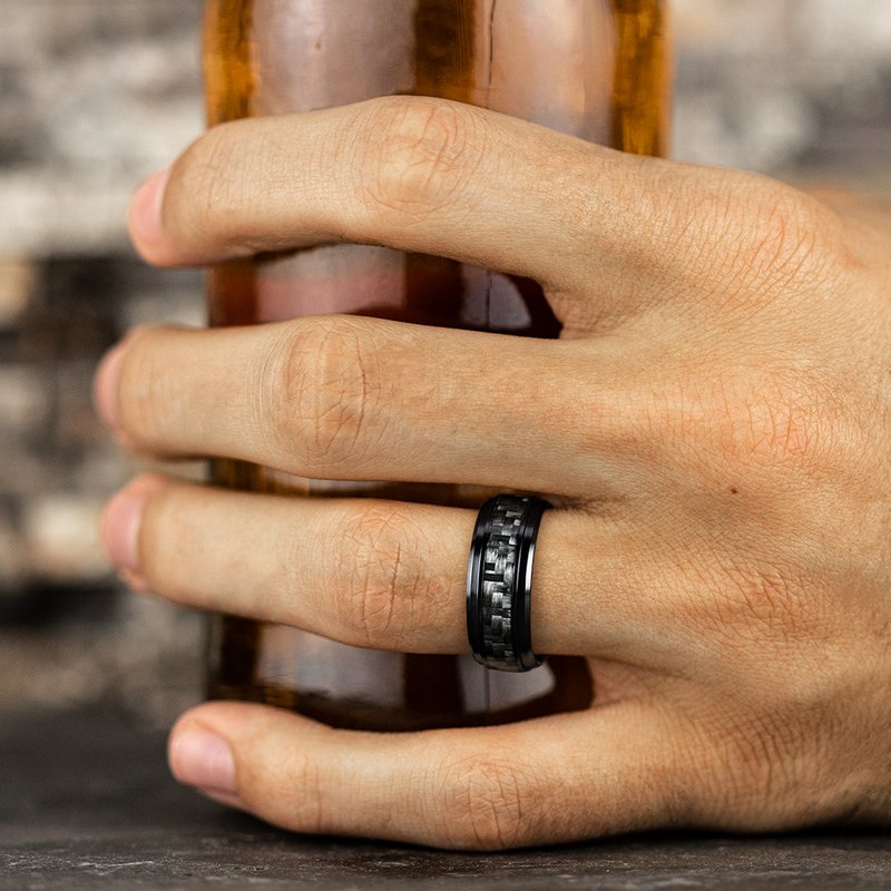 9mm Black Titanium Carbon Fiber Inlay Wedding Band (9039386280166) (10800541204673)
