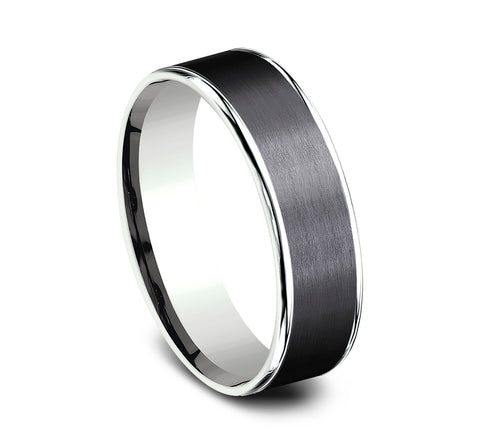 6.5mm 14K White Gold and Black Titanium Satin Finish Wedding Band (9039387656422) (10800539795649)