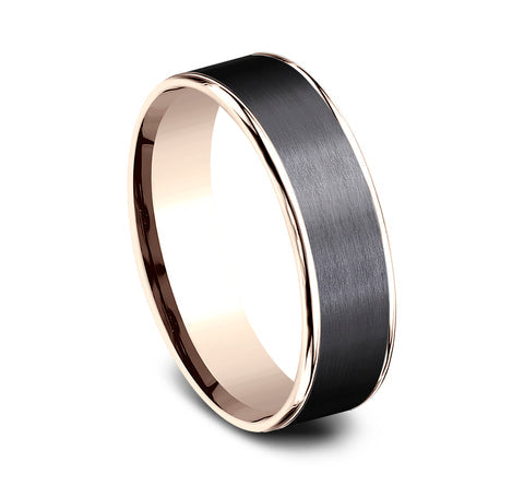 6.5mm 14K Rose Gold and Black Titanium Satin Finish Wedding Band (9039387754726) (10800539730113)