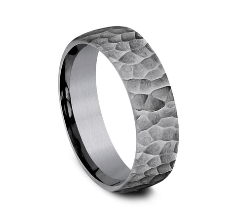 6.5mm Grey Tantalum Hammered Finish Wedding Band (9039387295974) (10800540221633)