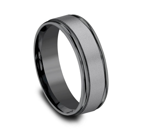 7mm Dark Tantalum Sandblast Finish Round Edge Wedding Band (9039387394278)