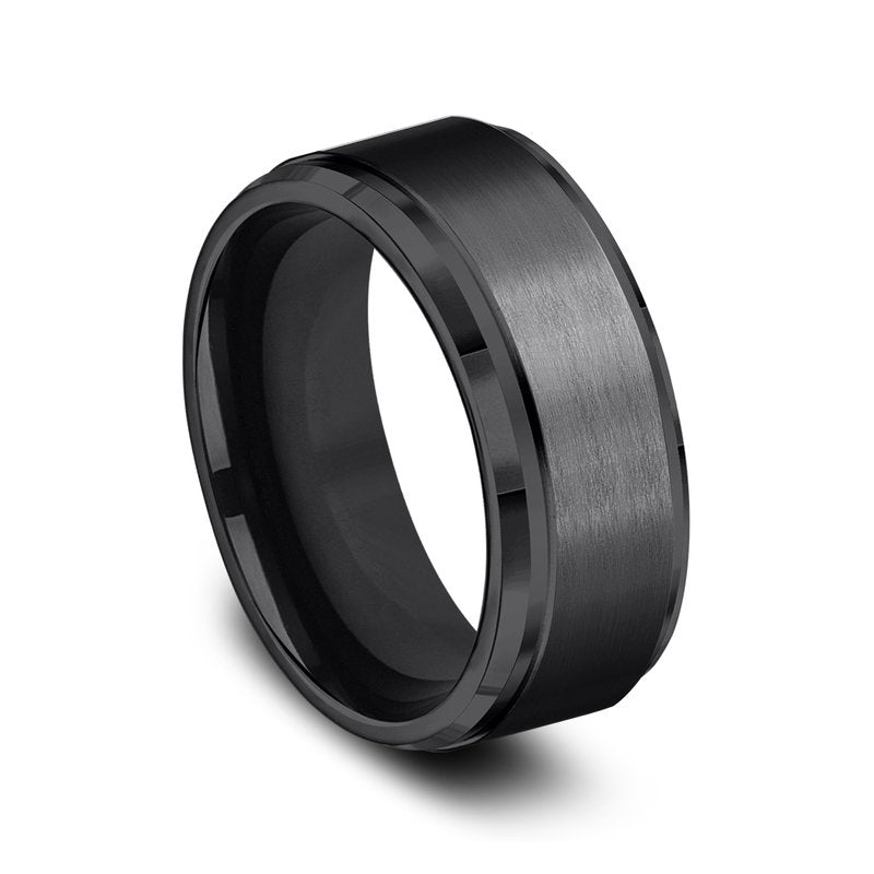 9mm Black Titanium Satin Finish Drop Beveled Edge Wedding Band (9039386214630) (10800541270209)