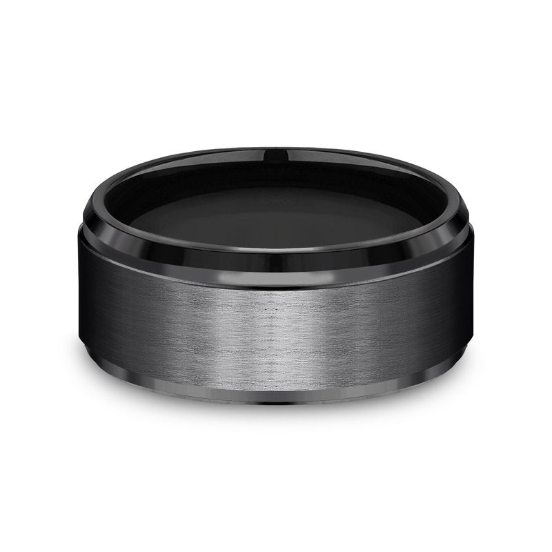 9mm Black Titanium Satin Finish Drop Beveled Edge Wedding Band (9039386214630) (10800541270209)