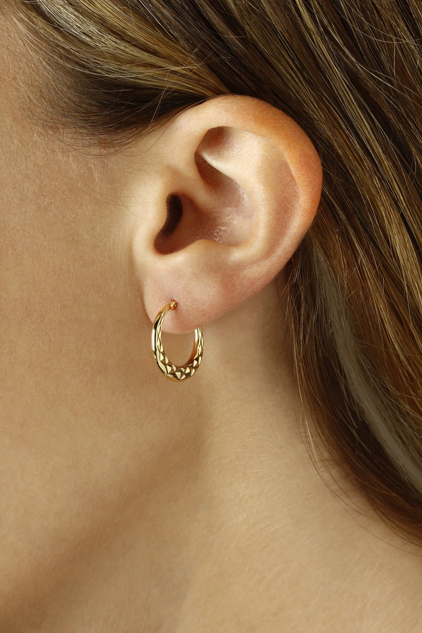 14K Yellow Gold Sm. Diamond Cut Hoop Sd Earrings (5169647124524) (10221069795521)