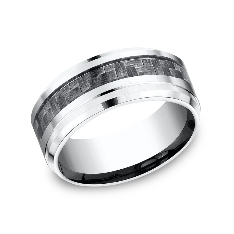 9mm Grey Cobalt Carbon Fiber Inlay Wedding Band (9039386312934) (10800541171905)