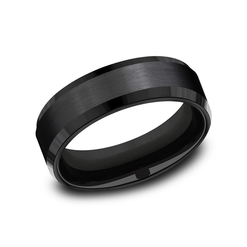 7mm Black Titanium Satin Finished Beveled Edge Wedding Band (9039385952486) (10800541499585)