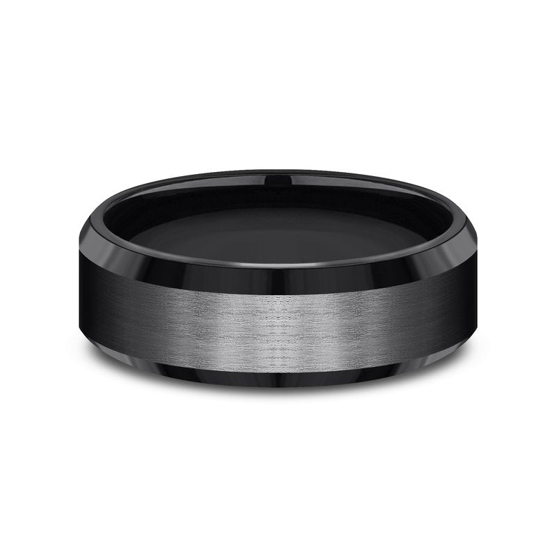 7mm Black Titanium Satin Finished Beveled Edge Wedding Band (9039385952486) (10800541499585)