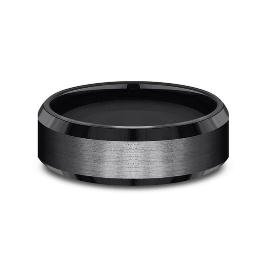 7mm Black Titanium Satin Finished Beveled Edge Wedding Band (9039385952486) (10800541499585)