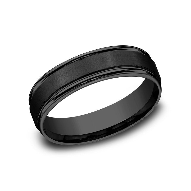6mm Black Titanium Satin Finish Round Edge Wedding Band (9039386509542)