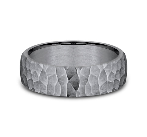 6.5mm Grey Tantalum Hammered Finish Wedding Band (9039387295974) (10800540221633)