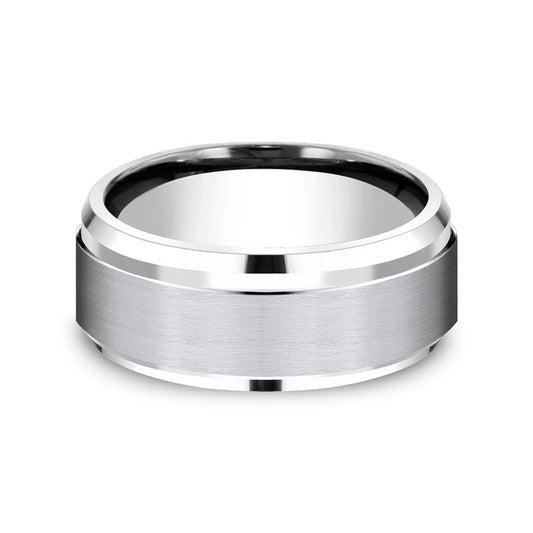 9mm Grey Cobalt Satin Finish Drop Beveled Edge Wedding Band (9039386247398) (10800541237441)