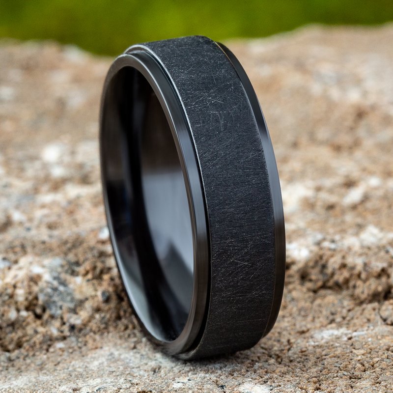 7mm Black Titanium Swirl Finished Wedding Band (9039386050790) (10800541434049)