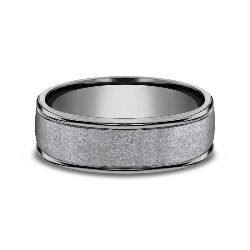 6.5mm Grey Tantalum Swirl Finish Round Edge Wedding Band (9039387492582) (10800540025025)