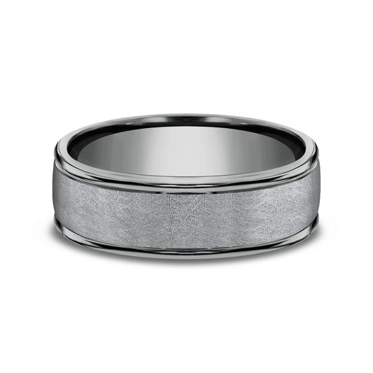 6.5mm Grey Tantalum Swirl Finish Round Edge Wedding Band (9039387492582) (10800540025025)