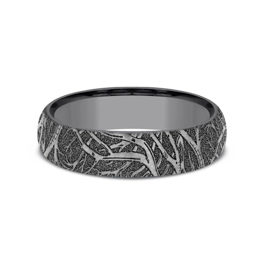 6mm Grey Tantalum Tree Branch Pattern Wedding Band (9039387197670) (10800540287169)
