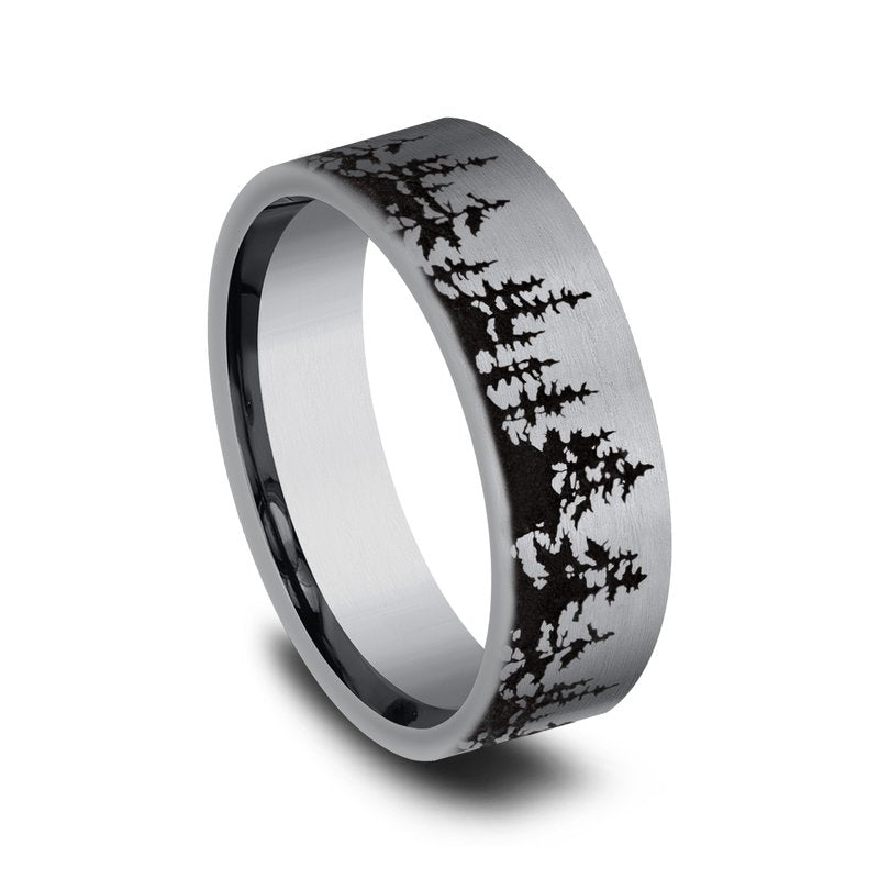8mm Grey Tantalum Treeline Pattern Wedding Band (9039387164902) (10800540319937)