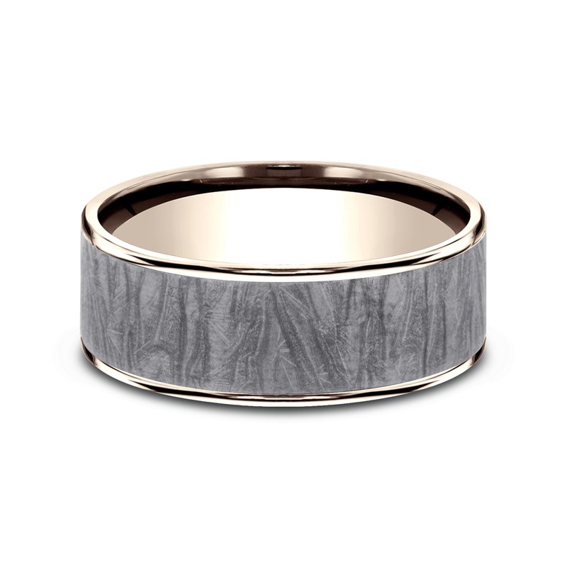 7.5mm 14K Rose Gold and Grey Tantalum Fabric Flow Texture Wedding Band (9039387820262) (10800539664577)