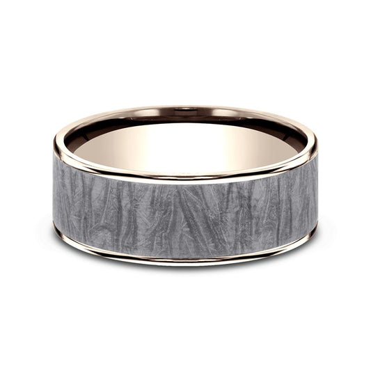 7.5mm 14K Rose Gold and Grey Tantalum Fabric Flow Texture Wedding Band (9039387820262) (10800539664577)