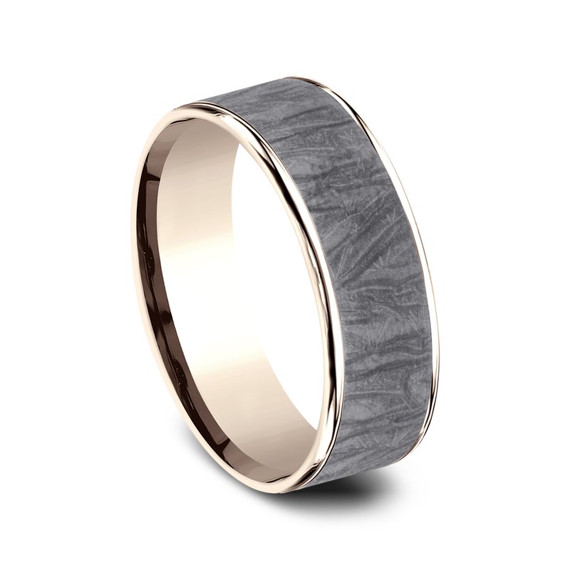 7.5mm 14K Rose Gold and Grey Tantalum Fabric Flow Texture Wedding Band (9039387820262) (10800539664577)