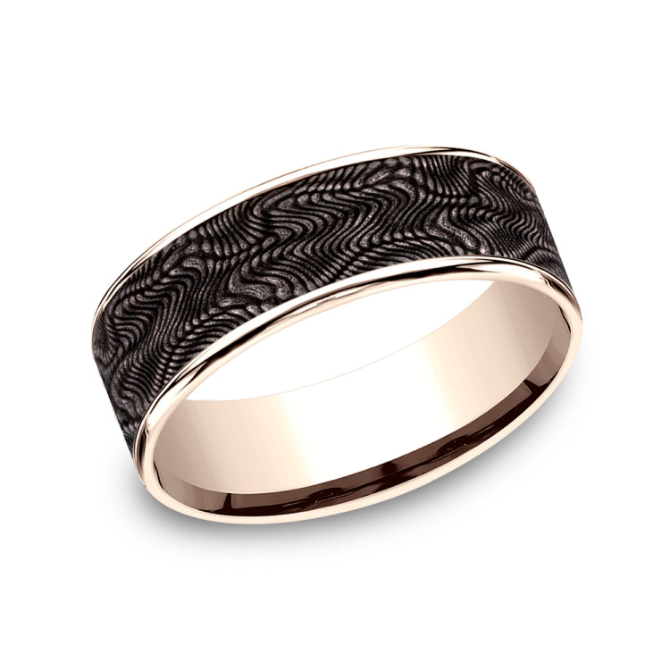 7.5mm 14K Rose Gold and Grey Tantalum Snakeskin Texture Wedding Band (9039387853030) (10800539631809)