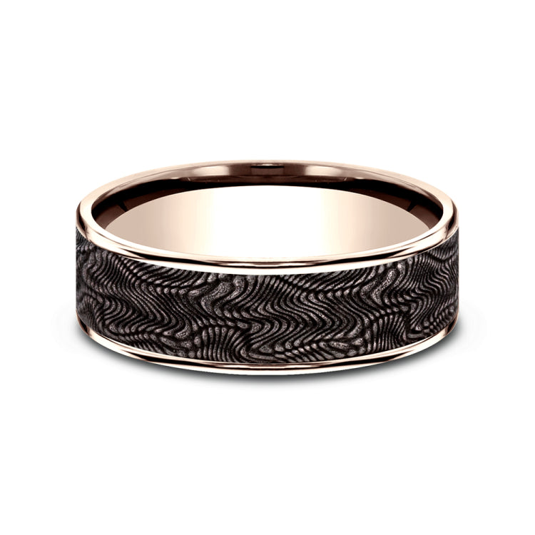 7.5mm 14K Rose Gold and Grey Tantalum Snakeskin Texture Wedding Band (9039387853030) (10800539631809)