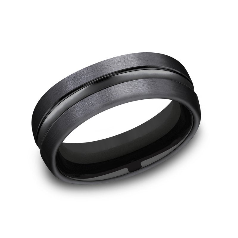 7.5mm Black Titanium Satin Finish Center Groove Wedding Band (9039386411238)