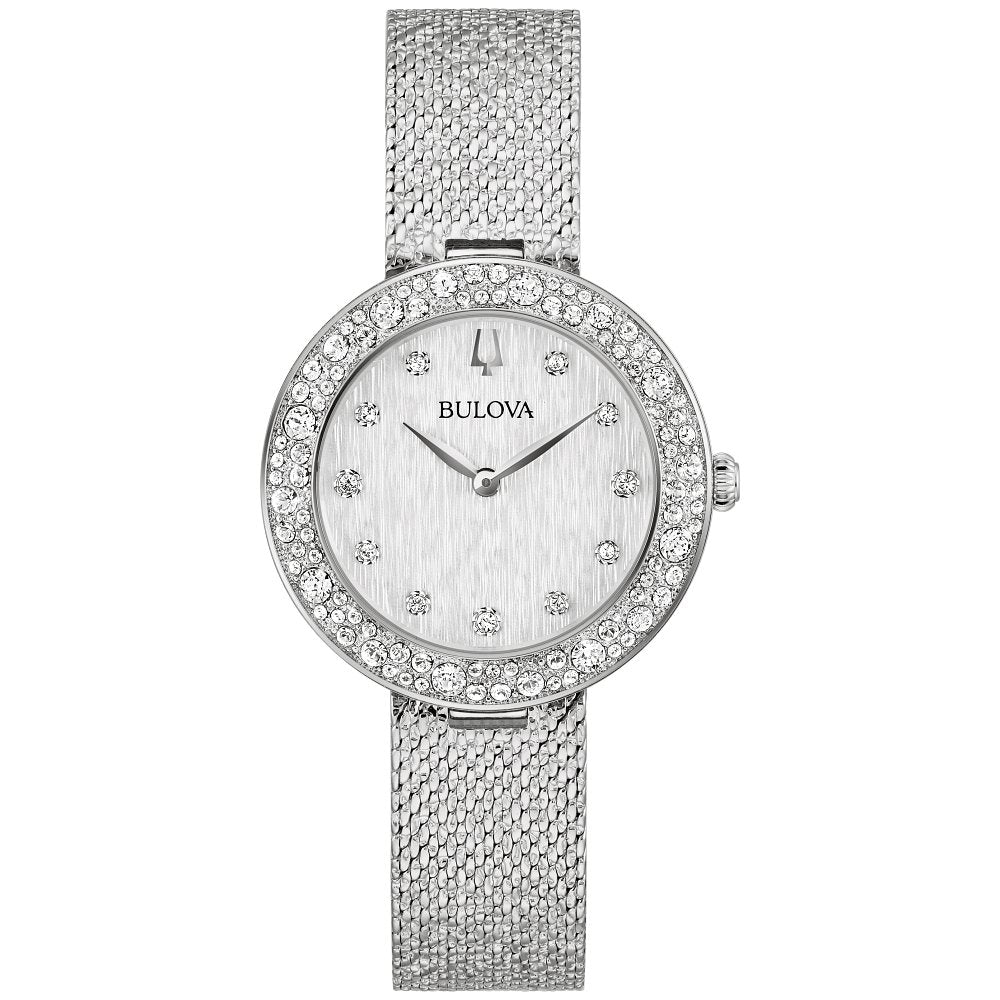 Bulova Silver-Tone Stainless Steel  Dress/Classic Crystal Champagne Ladies Watch (042429599710) 96L329