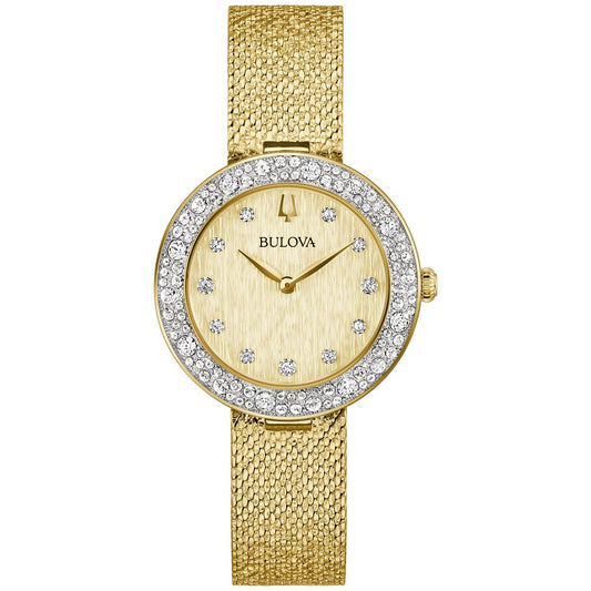 Bulova Gold-Tone Stainless Steel  Dress/Classic Crystal Champagne Ladies Watch (042429599703) 98L321