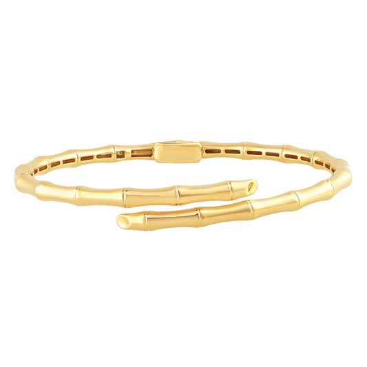 NAVI-STERLING SILVER AND 14KT YELLOW GOLD PLATED BAMBOO WRAP HINGED BANGLE 6.5"